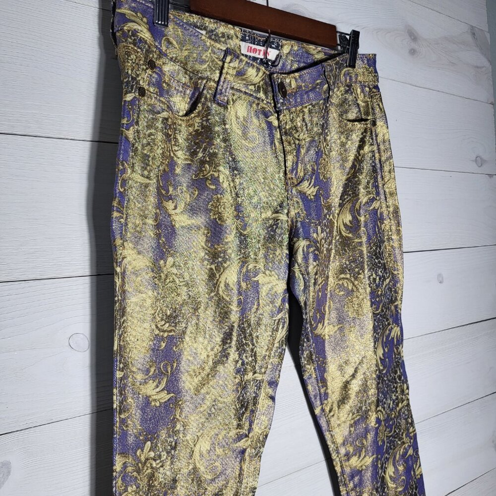 Y2K Hot Kiss Women's  Pants Skinny Lily Metallic Shimmer Mob Wife.